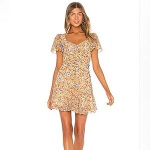 Astr Yellow and Blue Floral Midi Dress